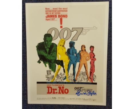 Eunice Gayson autographed James Bond print. Print, measuring 16x12 inches taken from a lobby card for the James Bond film Dr.