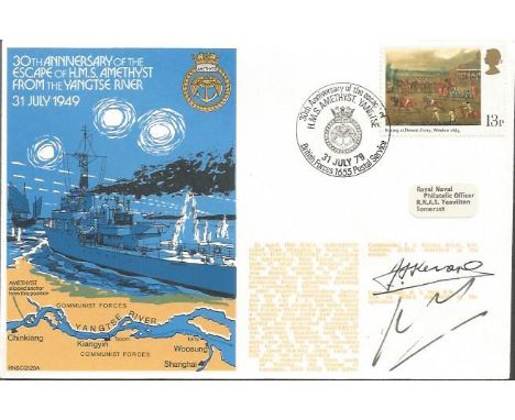 Commander J.S. Kerans and Lieutenant Commander K.S. Hett signed 30th ann Escape HMS Amethyst from the Yangste River 1949. As 