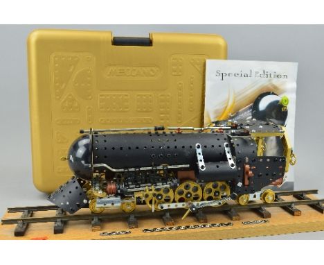 A MECCANO RAILROAD LOCOMOTIVE MODEL, constructed from the Special Edition Set, No.507, appears largely complete with batterie