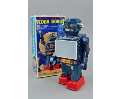 A BOXED HORIKAWA TINPLATE AND PLASTIC BATTERY OPERATED VIDEO ROBOT, c.1970's, not tested, appears complete, height approximat