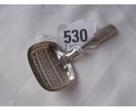 Georgian fiddle pattern caddy spoon with wriggle work bowl Birm 1822 by IT      