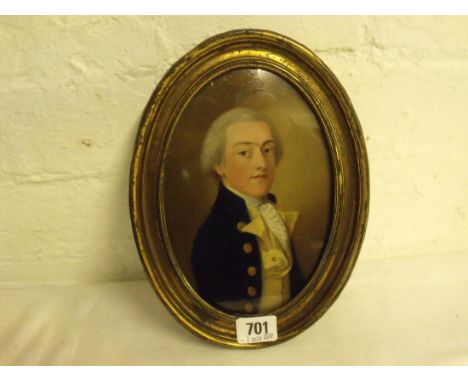 John Downman - . Half length portrait of William Hunt aged 21.In naval uniform on board,  Oval. 7½ x 5. In brass mounted fram