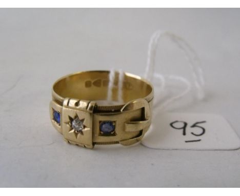 18ct gold vintage buckle ring set with sapphires and diamond approx size 'Q'      