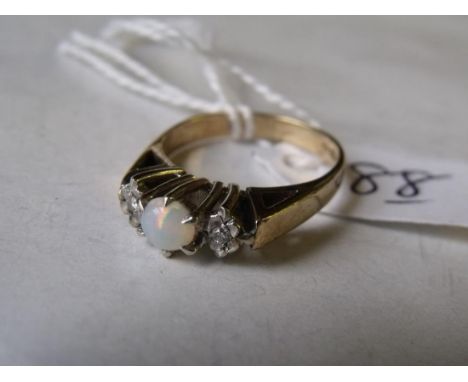 9ct opal & diamond set ring approx size 'L'         