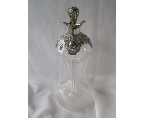 Large dimple sided decanter with   mounted shoulders Chester 1898 10” high    