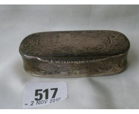 Victorian snuff box with two rounded ends   hinge cover 3.25” wide Birm 1856 by H & T  60g   