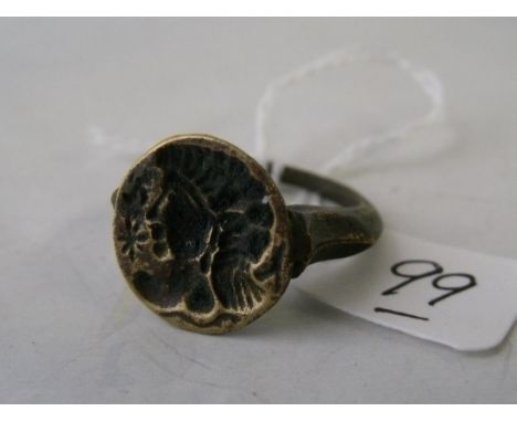An unusual 17thc bronze seal ring      