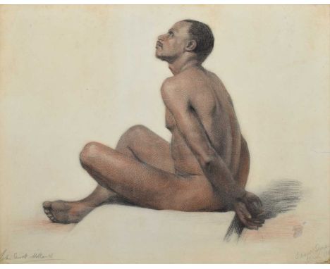 Edward Sharpe (19th century) Portrait of a seated black male nude, signed and dated 'March 1867', also signed by Sir John Eve