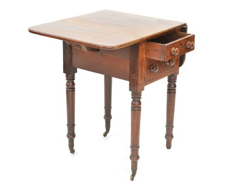 Victorian mahogany occasional table, rectangular top with two flaps supported on knuckle brackets, two frieze drawers with tw