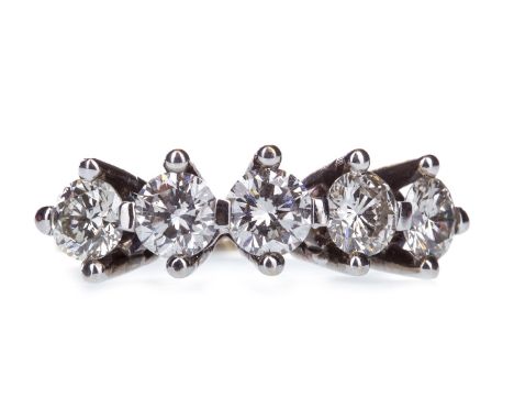 DIAMOND FIVE STONE RING, the round brilliant cut diamonds totalling approximately 2.31 carats, marked 750, size N 1/2, 6.8g