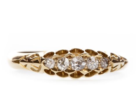 DIAMOND FIVE STONE RING, the graduated old cut diamonds totalling approximately 0.25 carats, in eighteen carat gold, size N, 