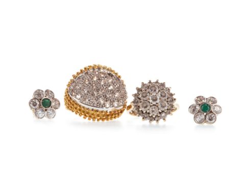 GENTLEMAN'S GEM SET RING, of bombe style, set with round white gems, unmarked, size I 1/2, 9.5g, along with a gem set cluster