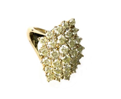 DIAMOND CLUSTER RING, the round brilliant cut diamonds totalling approximately 1.88 carats, marked 585, size M, 8.2g