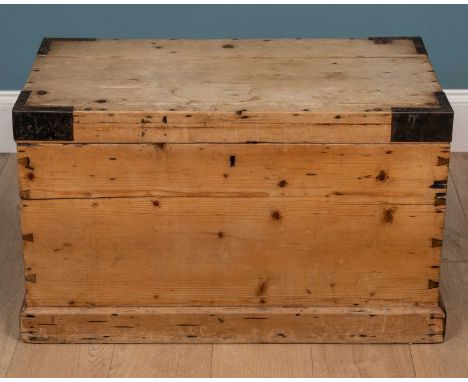 A pine tool chest with a hinged top and drop handles, fitted with a removable tool shelf48.5cm high x 81cm wide x 48cm deepAt