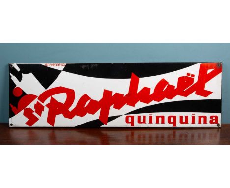 A Continental tin and enamel decorated advertising sign30cm high x 98cm wideSome minor marks, dents and losses overall. Other