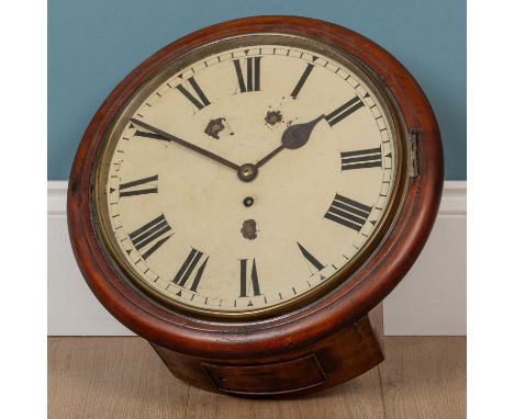 A late Victorian or Edwardian dial clock with spun bezel, painted dial and fusee movement37cm diameterQty: 1Losses to the pai