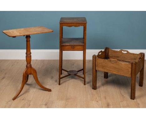 A mahogany tray-top occasional table; together with a mahogany washstand with a fitted drawer and square tapered legs united 