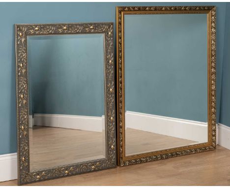 Four mirrors to include a teak framed circular mirror; an Art Deco mirror suspended on a chain; and two rectangular mirror in
