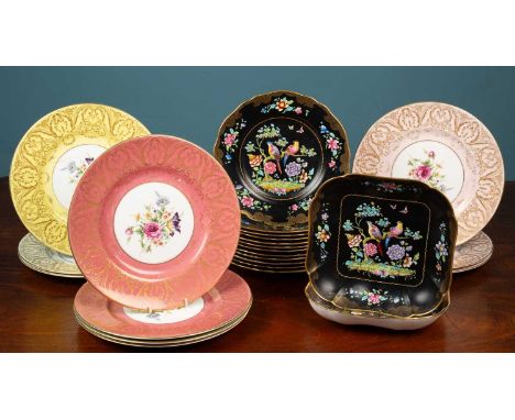 A late 19th or early 20th century Spode Copelands china black ground Orientalist patterned dessert service decorated with exo