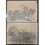 British School, 19th century, A pair of pencil on laid paper studies of a view across a river to a