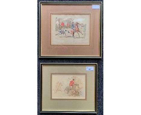 British School, 19th century, Pair of fox hunting scenes, one inscribed 'A.D.Hamilton,1898', watercolour, ink and gouache,12x