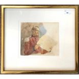 French School, circa 20th century, A study of a soldier, watercolour and pencil on card, 7.5x20cm,