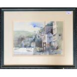 John Lidzey (British, b.1935), View across a harbour setting, watercolour, signed, 25.5x38cm, framed