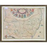 Joannes Jansson (1588-1664). 'Suffolk', hand coloured copper engraved map, circa 1654, 38x49.5cm,