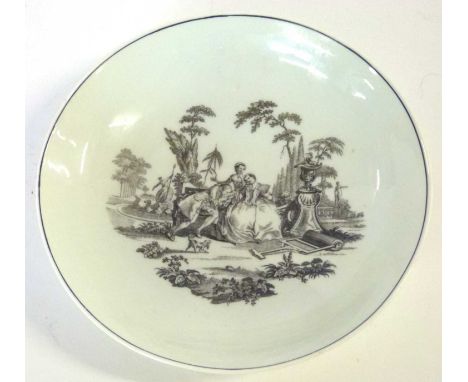 An 18th Century Worcester saucer dish decorated with a print of L'Amour