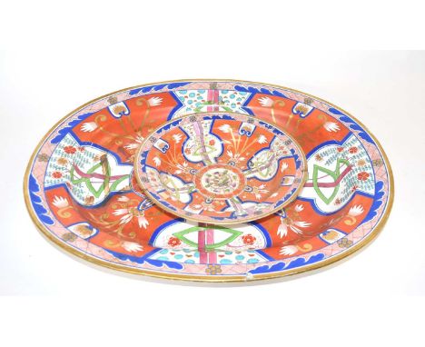 A very large Spode platter, early 19th Century, red factory mark to base and pattern number 283 together with a matching dish