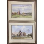 Steve Hall (British, 20th/21st century), A rural view of a windmill and distant church, plus another