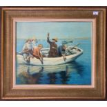 J.Moore (after Alexander Stanhope Forbes), "Chadding On Mounts Bay", oil on canvas, signed, 49x60cm,