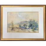 W.P. Barton (British,19th century), Landscape view across to woodland with figures in the