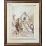 British School (19th century), Sepia watercolour, Abbotts and Holder label on backboard inscribed '