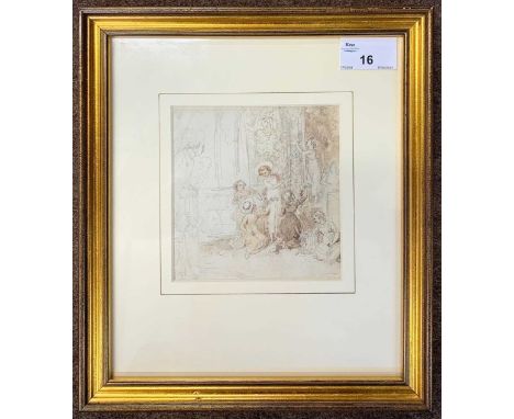 Thomas Stothard RA (1755-1834), 'Harvest Festival', a double sided ink and wash sketch on paper, framed and glazed. Abbott an
