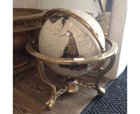 BRASS AND SEMI-PRECIOUS STONE TERRESTIAL GLOBE