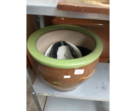 A STONEWARE PLANTER AND A PRINT