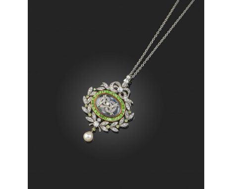 *Please note this lot does not include the diamond-set bale.*A Belle Epoque gem-set pendant, designed as a wreath of diamonds