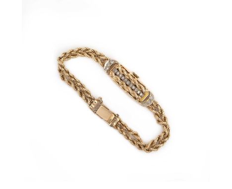 Incabloc, a gold and diamond cocktail watch, mid 20th century, the rectangular brushed metal dial with baton indicators and g