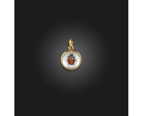 A reverse carved and painted rock crystal intaglio pendant, late 19th century, the 'Essex' crystal pendant depicting a ladybi
