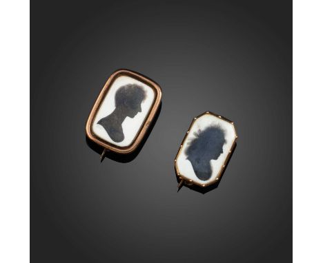 Miers &amp; Field, an early 19th century silhouette portrait brooch, signed Field, in plain gold frame with inscription to re