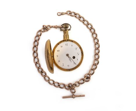 A gold-plated key wind verge watch, movement signed by Jas Smith, London, 1901, white enamel dial, black Arabic numerals, scr