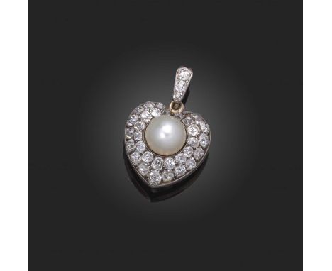 A Victorian natural pearl and diamond pendant, late 19th century, designed as a heart-shaped locket, the front pavé-set with 