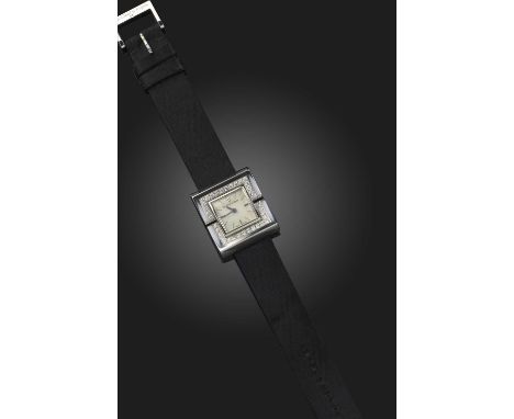 Van Cleef &amp; Arpels, a diamond-set gold wristwatch, the square mother of pearl dial within diamond-set case in 18ct white 