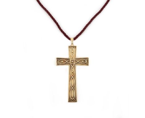Attributed to Howard Brown, an episcopal gold pendant, circa 1949, designed as a gold cross decorated on each side with scrol