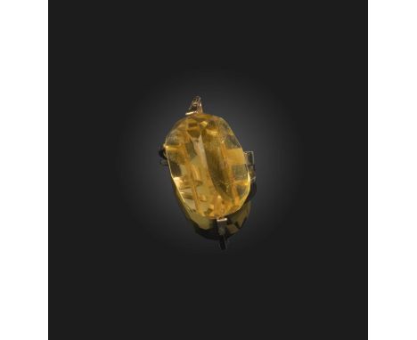 Margaret de Patta, a modernist paste and gold ring, San Francisco, 1950s, set at an angle with a prism-shaped yellow paste wi