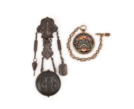 A late 19th century open-faced Swiss fob watch by Aubert and Capt, enamel floral decoration to reverse, with further enamel d