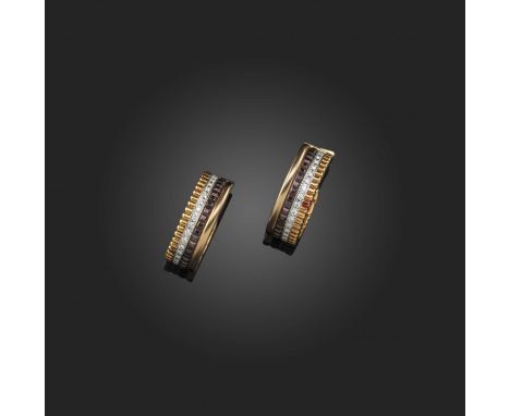 Boucheron, a pair of diamond 'Quatre Classique' earrings, set with four rows including diamonds, pink gold, yellow gold and b