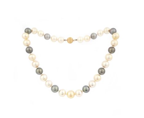 A cultured pearl necklace, designed as a single strand of cultured pearls of various tints, measuring approximately 11.7-13.5