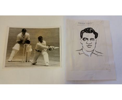 CRICKET, press photos, 1960s West Indies Rohan Kanhai, inc. bowling in action (2) &amp; practise, ink sketch etc., agency sta
